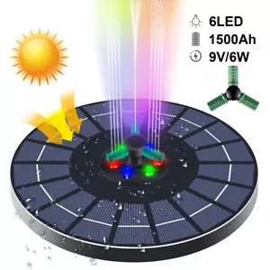 Solar Water Fountain 360 Rotating Nozzle Colored Rgb Lights Floating Waterfall - Picture 1 of 12
