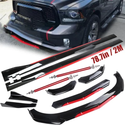 For Dodge Ram 1500 Front Bumper Lip+Splitter Spoiler Side Skirts+Glossy Black - Image 1 of 4