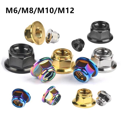 6pcs Titanium Nut M6 M8 M10 M12 Flange Metal Lock Nuts for Bike Motorcycle Car - Image 1 of 4