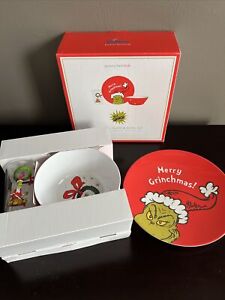 New Pottery Barn Kids Merry Grinchmas Tabletop Set - Plate, Bowl, Cup - Grinch