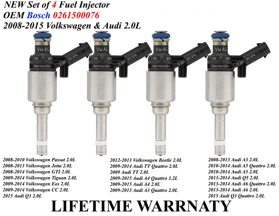NUEVO Juego de 4 inyectores de combustible Bosch OEM para Audi A5 Quattro 2010-2014 2,0 L Foto 1 de 1