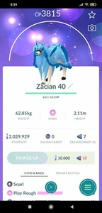 Shiny Zacian Level 40- 3 Skills - Trade 20k or 1M stardust or 30 days friendship - Imagen 1 de 1