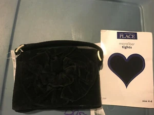 NWT Holiday 2 pcs lot 4 6 5 black velvet purse tights tcp childrens place XMAS - Picture 1 of 4