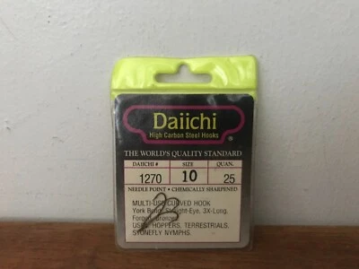 25-Pack Daiichi 1270 Nymph Fly Tying Hooks Size 10 Straight-Eye 3XL York Bend - Image 1 of 2