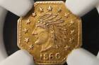 NobleSpirit NoReserve) GOLD 1860 California Indian Wreath #4a Octagonal NGC UNC 