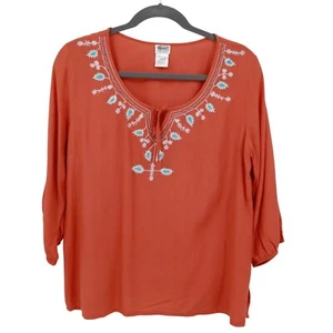 Gunit Fashions Embroidered Top Womens 2X Orange Boho Resort Coastal Cottagecore - Picture 1 of 14