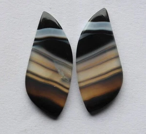 14.55 Ct Natural Banded Agate (28mm X 12mm each) Cabochon Loose Match Pair - Picture 1 of 3