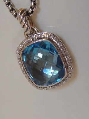 $1250 David Yurman,银色 Noblesse 蓝色 TOPAZ 钻石项链 — 第 1/3 张图片