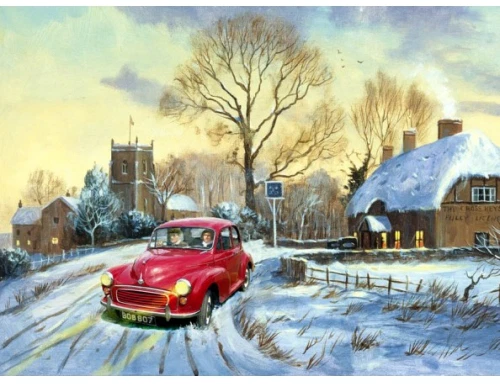 Morris Minor 1960s English Pub Nostalgic Traditional Christmas Xmas Card