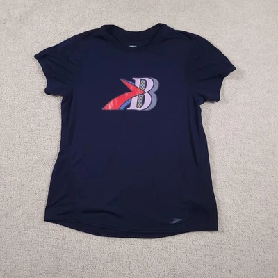 Brooks Shirt Womens Small Navy Blue Graphic B Run Happy Performance Athletic Tee - Image 1 of 4