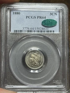 1880 PR64 Three Cent Nickel PCGS CAC Proof Type Coin Flashy Original Low Mintage - Picture 1 of 4