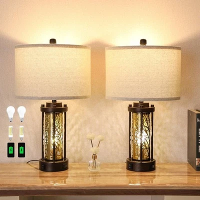 Juego de 2 lámparas de mesa de granja de oro y bronce, lámpara de noche vintage, diseño rústico... Foto 1 de 4