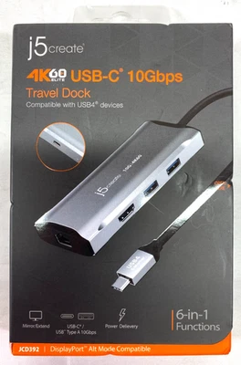 Base de viaje j5create JCD392 - 4K60 Elite USB-C 10Gbps - Display Port - NUEVO Foto 1 de 3