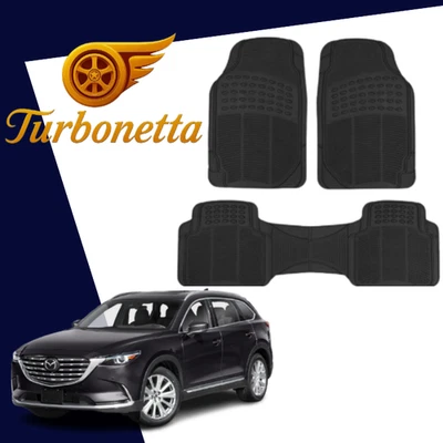 Fit for all Mazda cars floor mats 3 pcs front rear textured grip rubber black - Image 1 of 4