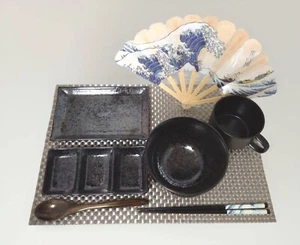 Japanese-style Tableware Set ×2  (for 2 persons) , Sensu [Folding Fans ]×2 - Picture 1 of 11
