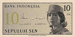 Indonesia World Paper Money 10 rupiah ▶ P-92a 1964 World Banknote uncirculated - Picture 1 of 2