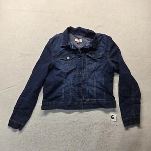 LEI L.E.I. Demin Blue Jean Jacket Coat Button Up Dark Wash Girls Junior Size XL - Picture 1 of 5