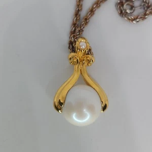 Vintage Estate Avon Pearlesque Elegance Large Pearl Pendant Necklace Rope Chain - Picture 1 of 10