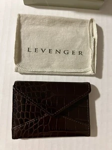 Levenger Crocodile ID Card Holder Stunning Dark Brown Dual Card Holder - Picture 1 of 9