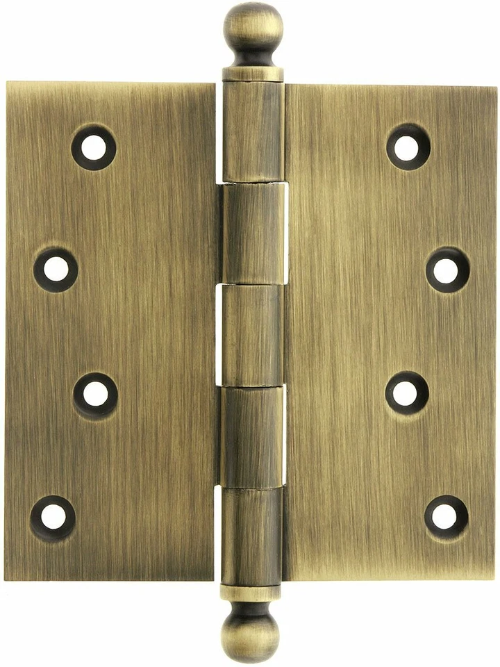 2-CANTIDAD W-04H-320-AB Bisagra de puerta de latón macizo remates de bola 4", acabado de latón antiguo Foto 1 de 1
