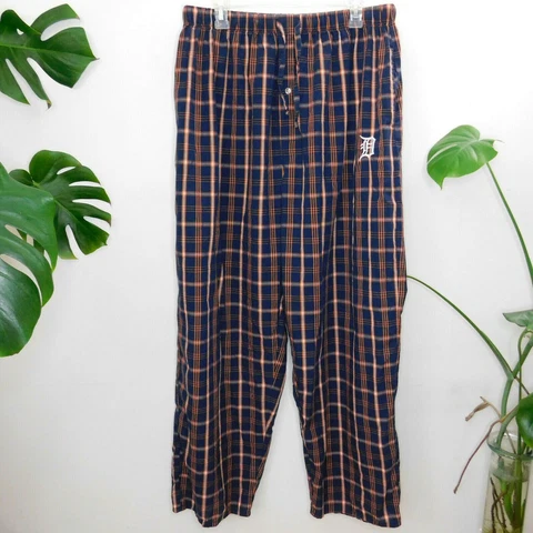 Detroit Tigers MLB Plaid Orange Blue Pajama PJ Pants Baseball Fan Men's XXL 2XL Cover