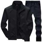 Men Sports Hoodie Fit Stand Collar Solid Color Long Sleeve Sweatshirt Pants Suit