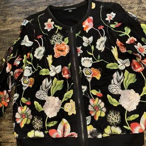 BOSTON PROPER Black Floral Embroidered Jacket XL NWOT - Picture 1 of 8