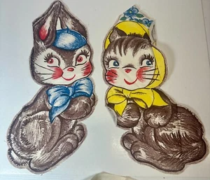 2 Pannelli Applique Vintage Bunnies Taglio N Cucito ~ Ragazzo e Ragazza Anni 50 - 60? - Foto 1 di 1