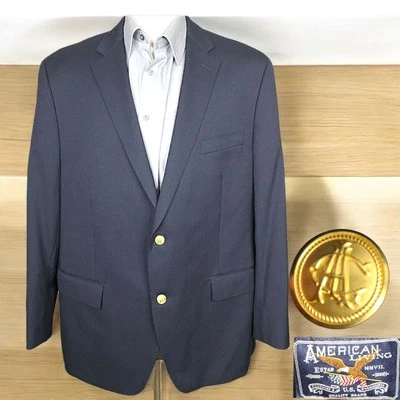 American Living Sport пальто Blazer мужской 46R темно-синий золотой кнопка шерсти - Изображение 1 из 4