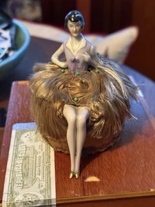ANTIQUE GERMAN DRESSEL PORCELAIN HALF DOLL PIN CUSHION Great Legs - Picture 1 of 7