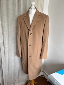 Hugo Boss Stratus Tan Brown Camel Button Up Wool Cashmere Overcoat Mens Chest 45 - Picture 1 of 20