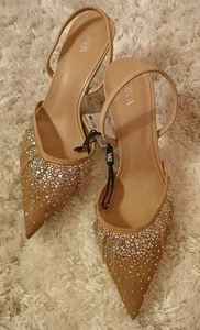 Zara 8 Mesh Heels Slingback Schuhe Verziert Strass Nude/Beige 2263/310 Neu - Bild 1 von 17