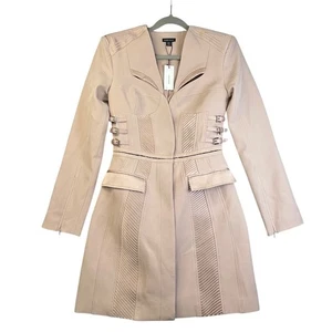Karen Millen BNWT Beige Buckle Detail Fit Flare Coat Dress US 2 UK 6 Tailored - Picture 1 of 22
