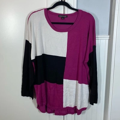 Lafayette 148 New York Sweater Plus Size 2XL Colorblock Pink & Black & White - Image 1 of 4
