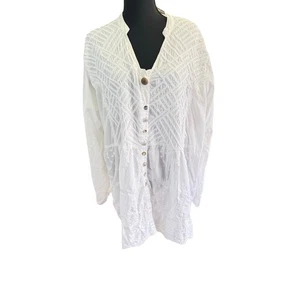 Soft Surroundings Embroidered Tunic Top Button Front Bohemian 2X - Picture 1 of 5