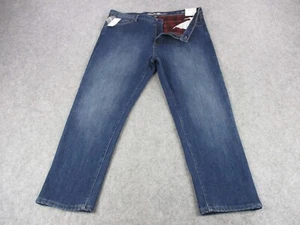 NEW Eddie Bauer Jeans Mens 40x30 Blue Red Denim Flannel Lined Medium Wash Hiking - Picture 1 of 19