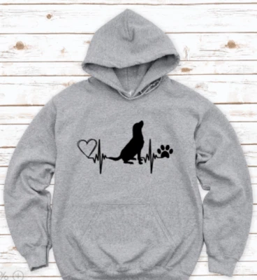 Sudadera con capucha unisex gris Lab Love Heartbeat, perro labrador Foto 1 de 2