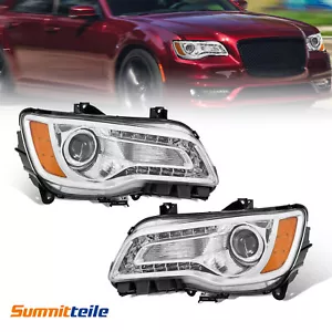2PCS Chrome Amber LED DRL Projector Headlights For 11-23 Chrysler 300 w/ Bulbs - Picture 1 of 17