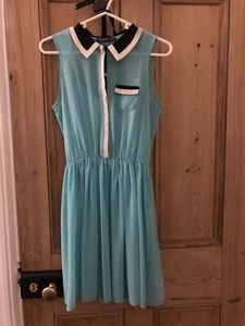 Primark Turquoise Smart Collared Button-Up Shirt Dress With Silky Cami Size 8 - Picture 1 of 8