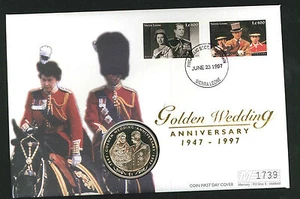 1997 Golden Wedding Coin FDC - $1 Coin & Sierra Leone Pmk - Picture 1 of 1