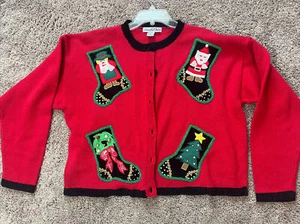 Vintage Samantha Taylor Christmas Holiday Winter Cardigan Sweater size XL - Picture 1 of 6