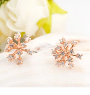 Shiny Girls 18K Rose Gold Filled Sparkling Crystal Snow Snowflake Stud Earrings - image 1 of 4