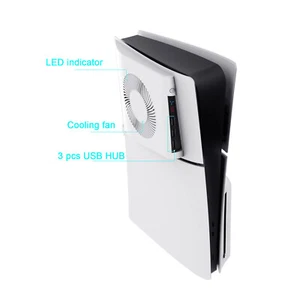 Side-Mounted Auto Cooling Fan w/3 USB HUB Port For PS5 Slim Game Console - Picture 1 of 8