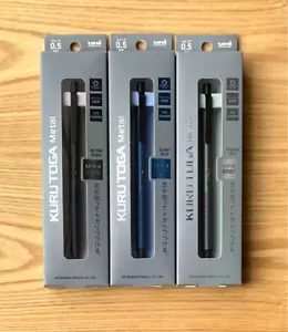 Uni Kuru Toga Metal Mechanical Pencil 0.5mm M5-KH 1P Black Blue Gray Set of 3 - Picture 1 of 12