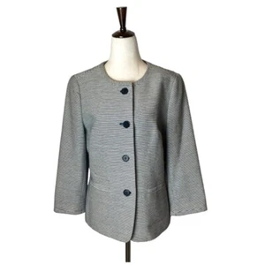 Talbots Blazer Women 8 Black White Striped Button Down The Jackie Fit Coat NWOT - Picture 1 of 9