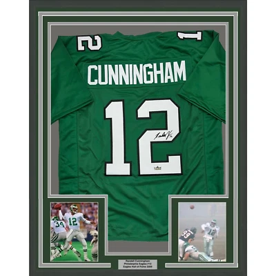 Camiseta deportiva enmarcada facsímil autografiada Randall Cunningham 35x39 Kelly verde reimpresión Foto 1 de 2