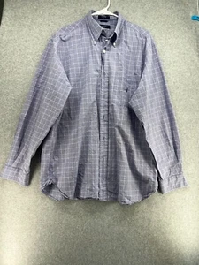 Nautica Mens Button Down Shirt L Collared Blue 100% Cotton Plaid Pocket - Picture 1 of 8