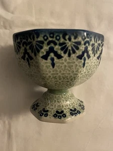 Boleslawiec Unikat Polish Pottery Footed Pedestal Dessert Bowl Hand Made EUC - Picture 1 of 5