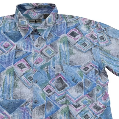 Camisa masculina vintage Robert Stock seda manga curta com botões estampa abstrata M - Imagem 1 de 4