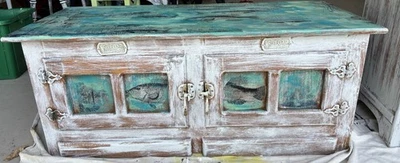 Caja de hielo de roble revestido blanco de colección 2 mesitas de noche y mesa de centro reciclada encalada playa Foto 1 de 4